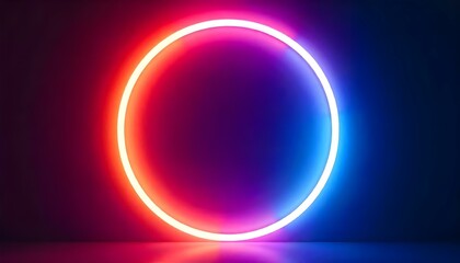 Obraz premium Un círculo de neón con un degradado de rosa a azul, sobre un fondo oscuro