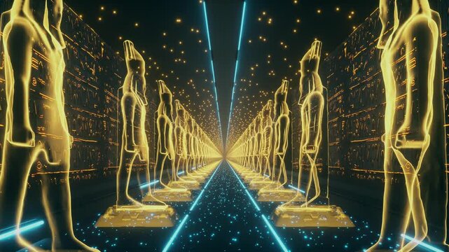 Ancient Egypt Pharaoh’s Passage Holographic Temple - Loop - Abstract Fantasy Immersive Appeal Tunnel Background V2