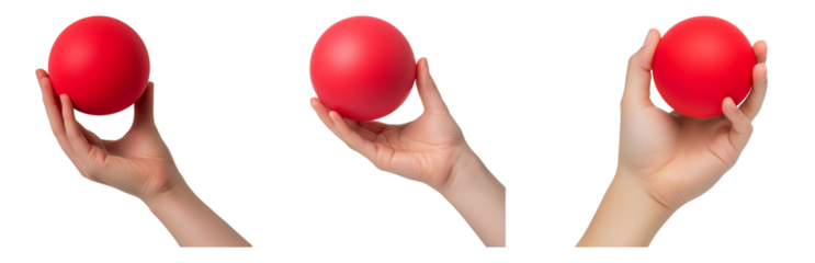 Hand Holding Red Ball in Multiple Angles Isolated on transparent background
