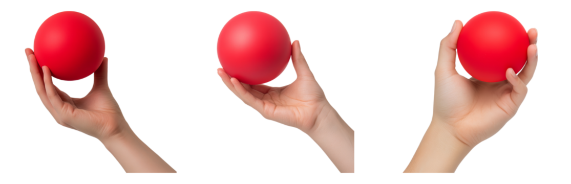 Hand Holding Red Ball in Multiple Angles Isolated on transparent background