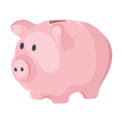 Piggy bank for savings. Safe money symbol and business finance concept in the form of a pink pig. Saving and growing money. Vector illustration.