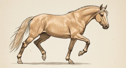 Palomino Horse in Motion: A Detailed Line Art Drawing