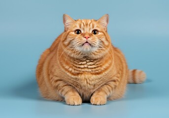 Obraz premium Plump Ginger Cat: A Serene Portrait in Pastel Blue