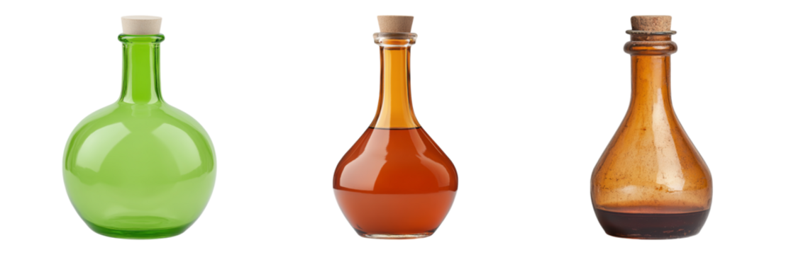 Glass Bottles with Liquids for Crafts Isolated on transparent background