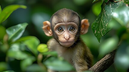 Fototapeta premium Baby monkey in lush forest