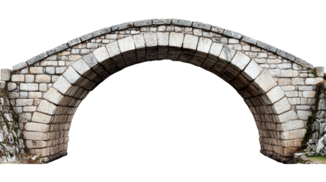 Old stone arch bridge isolated on transparent background