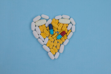 Photo of pills drugs  on background