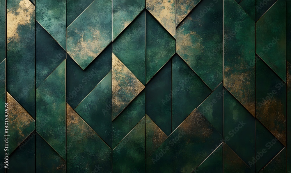 Aufkleber abstract geometric pattern of green and gold textured panels creating a stylish background