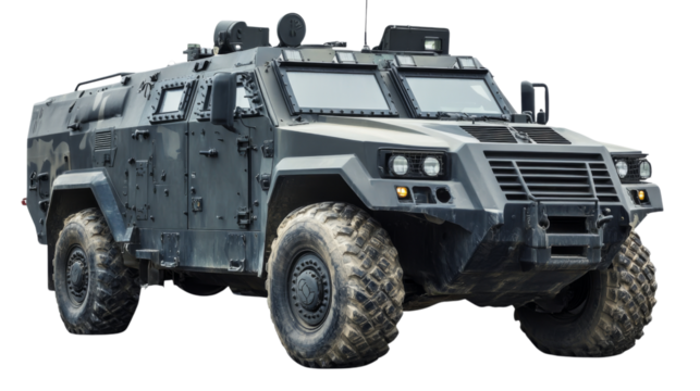 Armored military vehicle isolated on transparent background