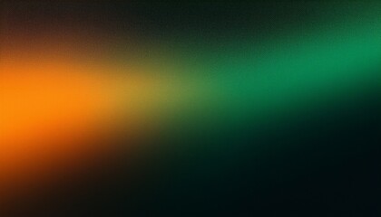 Obraz premium Dark grainy gradient background green orange abstract glowing colors on black backdrop noise texture banner poster header design