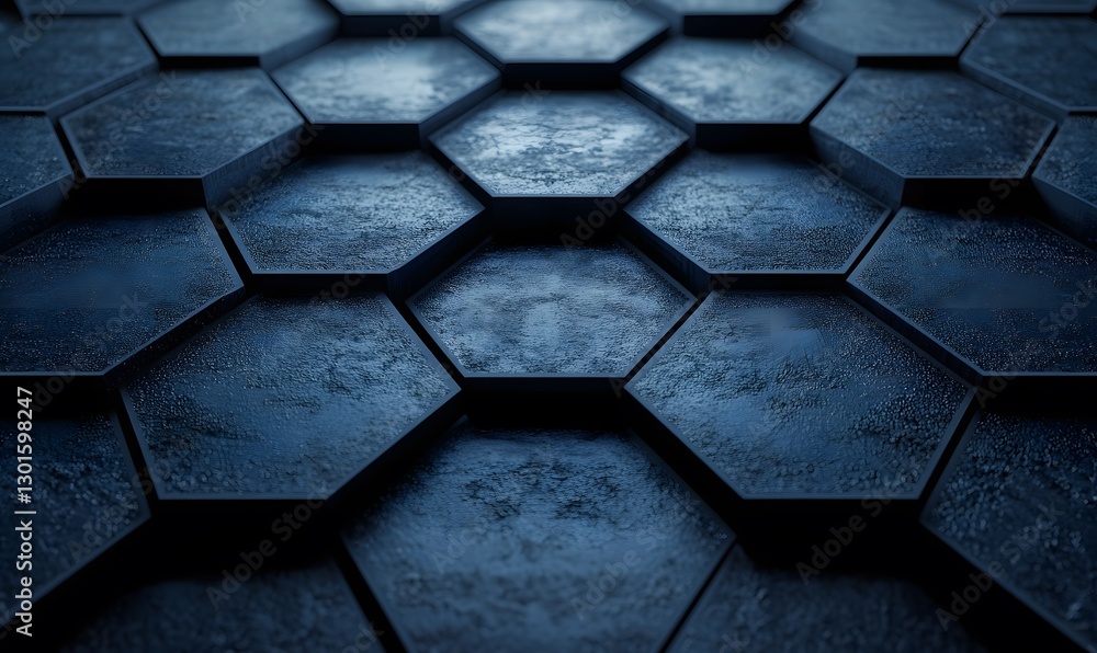 Poster dark blue hexagonal tiles with a textured surface create a modern and sleek design