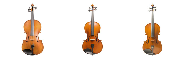 Fototapeta premium Three Views of Classic Wooden Violin Instrument Isolated on transparent background