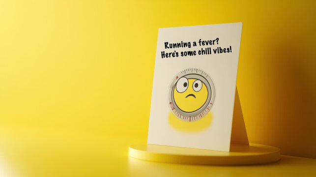 Cheerful get well card with cartoon thermometer and emojis for sending positive vibes