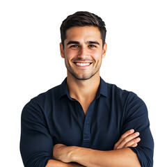 Confident Young Man Smiling with Arms Crossed on Transparent Background
