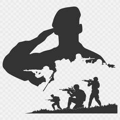Silhouette of Azerbaijan soldier. Army day concept isolated on transparent background. Vector.