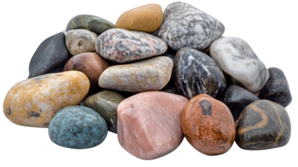 Pile of colorful polished stones isolated on transparent background