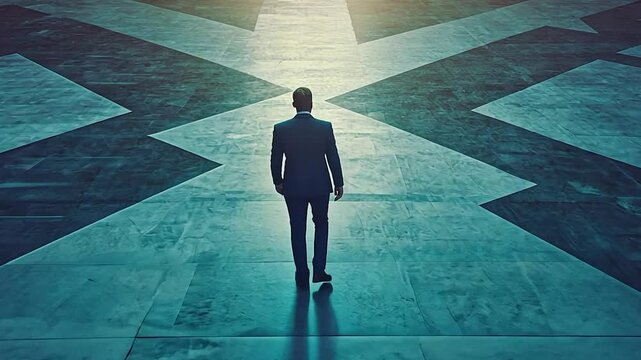 Navigating future direction, a businessman's journey on decision paths