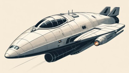 Clean and simple drawing of a toy spaceship