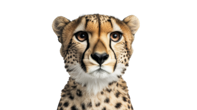 Cheetah staring intently with transparent background