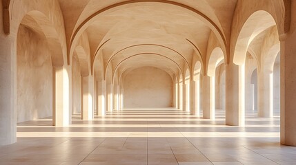 Beige Arches Corridor - Empty Sunlight