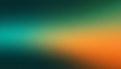 Obraz premium Dark green teal orange glowing grainy gradient background, wide banner backdrop, noise texture effect, copy space
