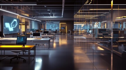 Futuristic coworking space embracing technological innovation and artificial intelligence. Generative ai illustrations