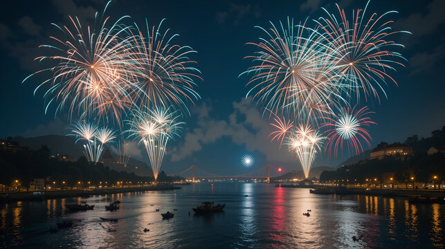 Fuochi d'artificio e spettacolo pirotecnico sul fiume
