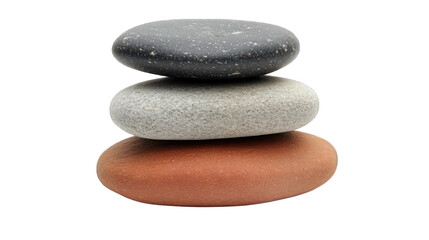 A balanced stack of smooth stones in natural earth tones, symbolizing serenity and meditation, isolated on white --ar 16:9