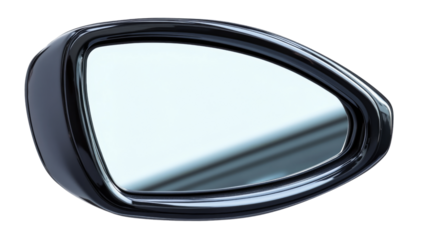 Modern car side mirror reflecting light on transparent background