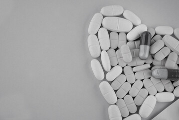 Photo of pills drugs  on background