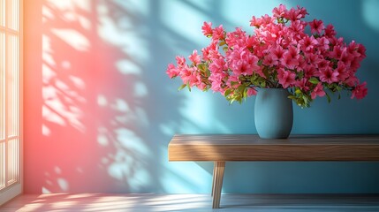 Chic and Contemporary Living Room with Floral Accents and Stylish Wooden Furnishings in a Harmonious Color Palette