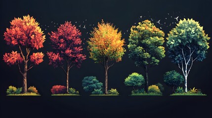 Fototapeta premium Artistic Vector Illustrations of Trees: Merging Nature and Mathematics in Brilliant Design