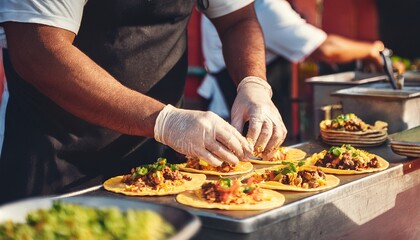 "Chef Preparing Mexican Tacos at a Street Food Market – Authentic Street Food Experience"