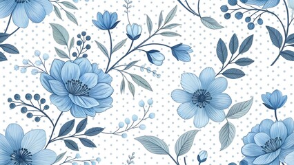 seamless pattern with blue flowers