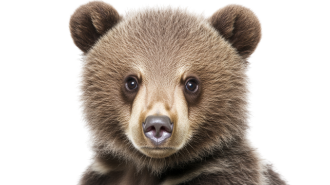 Brown bear cub portrait on transparent background