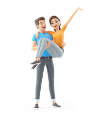 3d man carrying woman in his arms