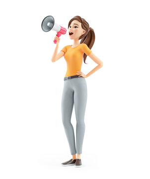3d woman making an announcement with megaphone