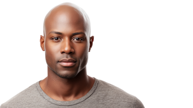 Confident bald black man posing on transparent background - Powered by Adobe