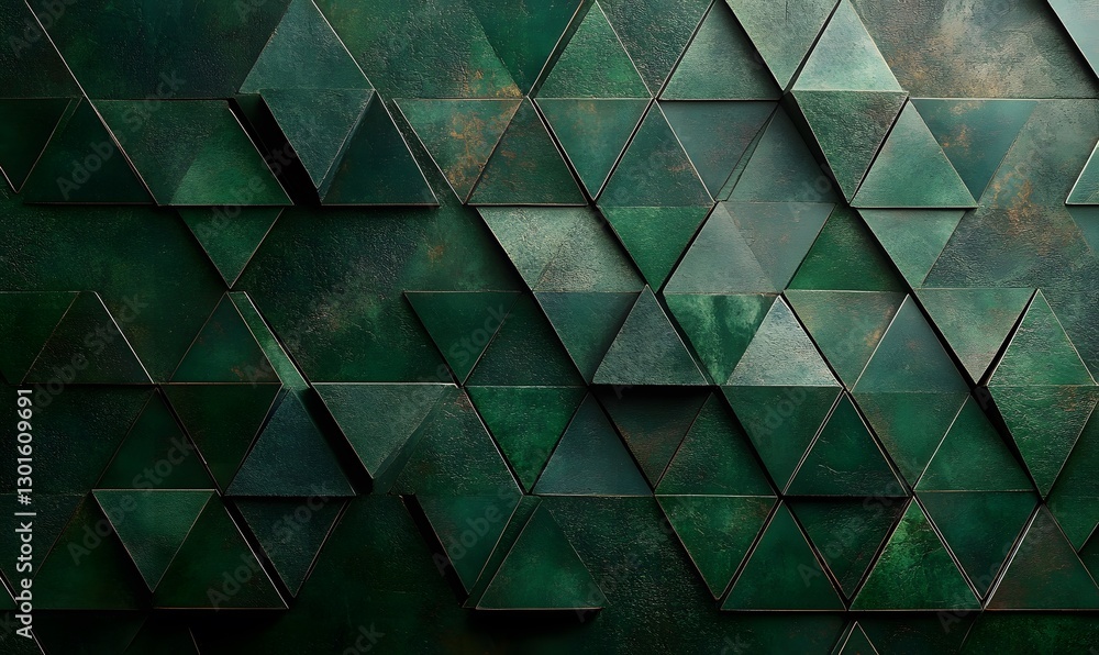 Poster emerald green geometric triangle pattern with textural metallic highlights surface
