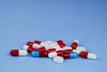 Photo of pills drugs  on background