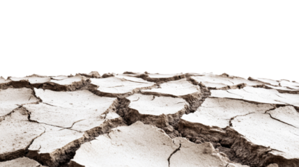 Cracked dry earth representing global warming and drought on transparent background