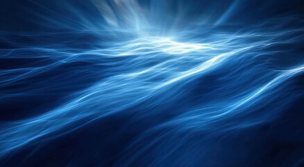 Fototapeta premium Abstract blue waves, radiating light, digital art, background image, for website design