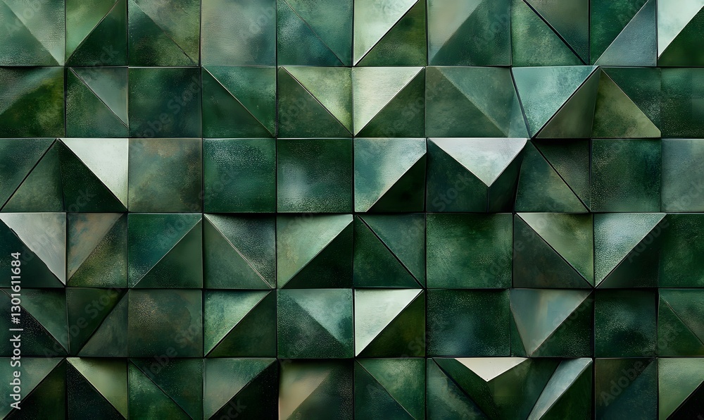 Poster emerald green 3d geometric pattern with textured surface for modern design