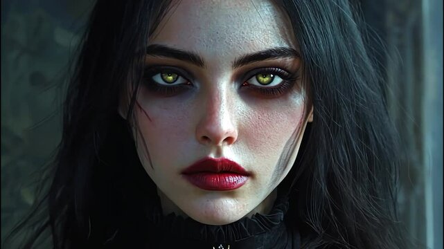 Captivating Portrait of a Mysterious Woman with Intense Eyes and Gothic Charm