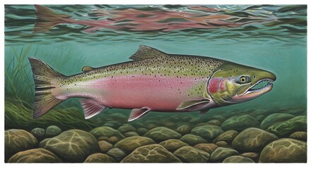 Sublime Chinook Salmon: A Realistic Aquatic Painting