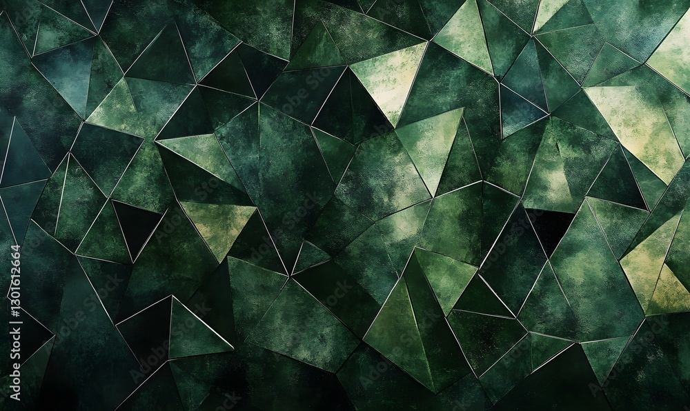 Poster abstract geometric pattern with green triangular shapes and textured surface