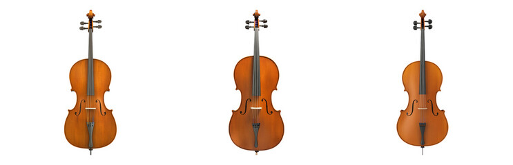 Fototapeta premium Detailed View of Three Violins in Different Angles Isolated on transparent background