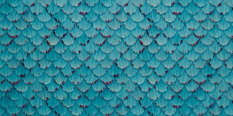 Texture of stylized fish scales, made in turquoise tones. Individual scales are visible, creating the effect of a voluminous and colorful covering © Höyka Studio