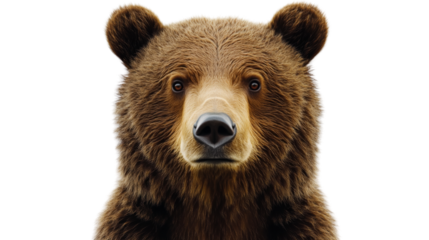 Brown bear staring with intense gaze on transparent background