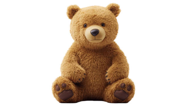 Brown teddy bear sitting on transparent background